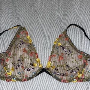 Vintage inspired floral mesh lace sexy bra